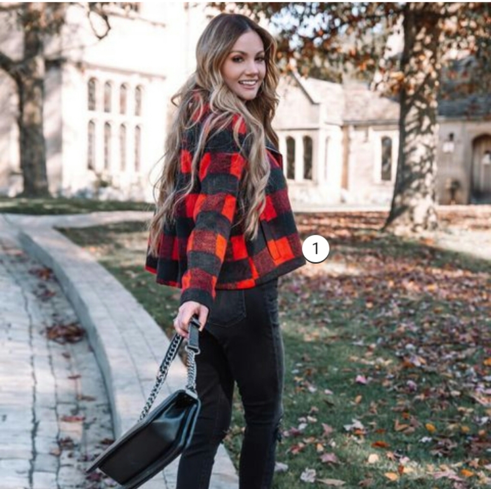 Anthropologie Red and Black Plaid Jacket